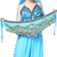 Foulard de danse du ventre sexy pour femmes adultes avec pièces d'or brillantes, ceinture de danse en polyester et accessoires de jupe de danse