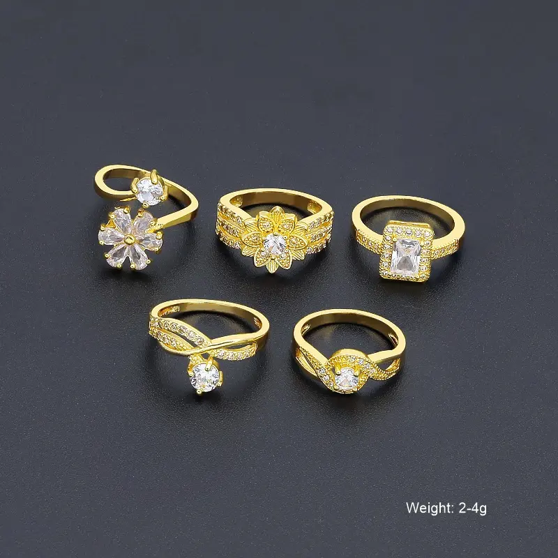 Jxx New Arrival Low Price High Quality Fashion 24K Gold Plated Flower Rings Women Diamond Ring Cubic Zircon