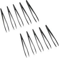 Juego de pinzas de plástico ESD antiestáticas negras, pinzas de puntas curvas planas puntiagudas para electrónica, Kit de herramientas de reparación de PCB de teléfono