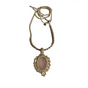 Collar Colgante de Cuerda de Cáñamo Hecho a Mano con Piedra Ovalada Natural, Estilo Boho, Cadena Ajustable, Joyería Unisex, Regalo - Product Image 1