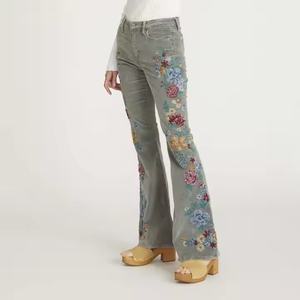 Nuevos Jeans Casuales Lavados con Estilo para Mujer, Estilo Vintage, con Botones, Cintura Alta, Transpirables, de Algodón, Corte Acampanado y Pierna Ancha - Product Image 4