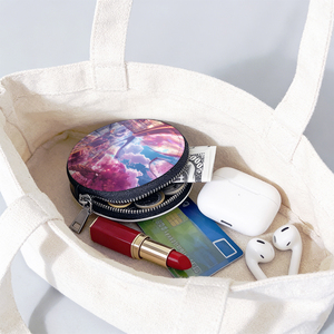 Porte-monnaie rond en cuir à sublimation double face, personnalisable, pochette zippée portable pour pièces de monnaie, écouteurs, cadeaux personnalisés - Product Image 6