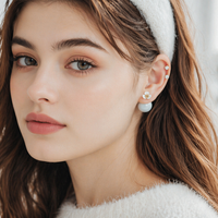 ED472-Doppelseitige Feminine Ohrstecker aus 925 Sterling Silber, Blumen-Ohrringe, Vielseitiges Accessoire für Damen