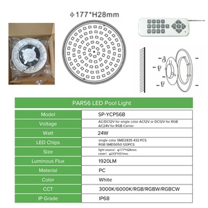 AC/DC 12-24V Par56 Reemplazo de luz de piscina ABS LED RGB Control remoto IP68 Lámpara de piscina con 24W Carrier PC Body - Product Image 5