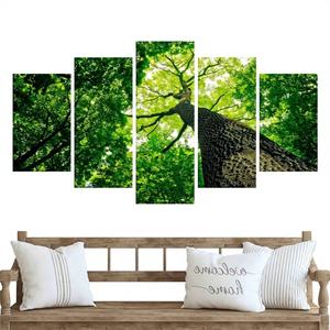 Lot de 5 tableaux imprimés sur toile style Art déco, motif paysage arboré vert, décor mural suspendu - Product Image 1
