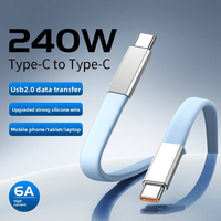 Câble de charge ultra-rapide en silicone plat ultra-fin 240W 6A, double embout USB-A Type-C, cordon en L pour smartphones iPhone et Android