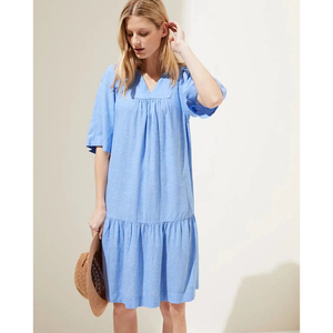 Abito lungo da donna personalizzato a manica corta in lino semplice Flowy modesto da lavoro abiti <span class=keywords><strong>lunghi</strong></span> Casual - Product Image 2