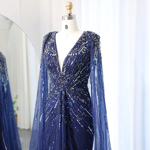 Jancember SZ399-1 Vintage blu Navy da sera abiti da ballo formali con scialle - Product Image 4