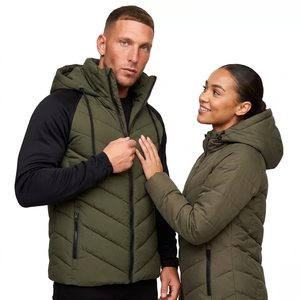 Unisex Hooded Quilted Jacket Winter Warm Windproof Polyester Puffer Coat Casual Style Olive Green Zipper Closure - Product Image 1