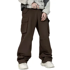 กางเกงคาร์โก้สไตล์วินเทจของผู้ชายกางเกงคาร์โก้แบบมีหลายกระเป๋าทำจากผ้าฝ้าย100%