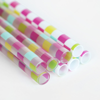 Nouveau design – Gobelet tendance de 12 pouces en plastique PP écologique, imprimé à carreaux colorés, lavable et personnalisable, avec paille intégrée