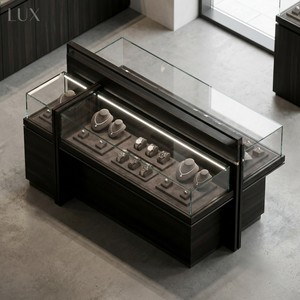 LUX Hot Sale Chinese Jewelry Showcase Black Color Wood Jewellery Showroom Counter Showcase Wooden <b>Display</b> <b>Tables</b> for Jewelry - Product Image 4