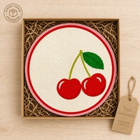 Napperon rond en verre blanc imprimé sur mesure avec perles de rocaille, motif cerise rouge, pour table, vente en gros