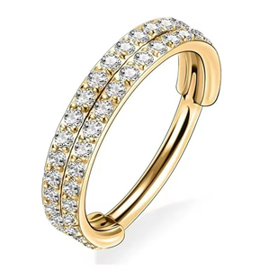 Anillo de aro de segmento con bisagras de titanio de grado de implante, hélice con anillo de <span class=keywords><strong>doble</strong></span> fila, pavé lateral CZ Zirconia Clicker, Piercing para tabique nasal - Product Image 2