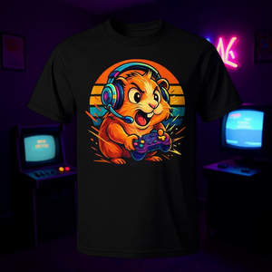 Camiseta para jugadores de Guinea Pig con auriculares y controlador, diseño retro, unisex, talla para adultos - Product Image 3