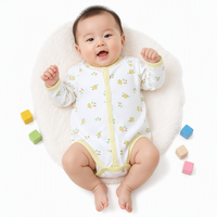 Combinaison bébé 100% coton biologique à manches longues avec boutons pression sur le devant, teinte en pièce, imprimé animal de dessin animé, durable, unisexe, pour nouveau-né