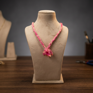 Sstringz <b>Pink</b> Floral <b>Braided</b> Beaded Fabric Necklace Knot Detail Handmade Classic Freshwater Pearl Copper Alloy Fashion Jewelry - Product Image 6