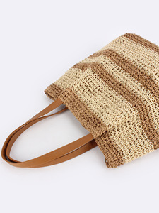 New High-end Large-capacity Woven <b>Square</b> Bottom Two Stripe Shoulder Seaside Vacation Daily Casual All-match Women's Tanjing - Product Image 2