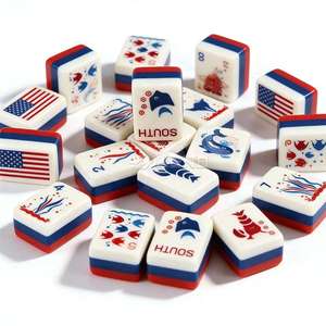 Nouvel ensemble de tuiles de mahjong américain de luxe moderne, thème patriotique rouge, blanc, bleu, océan, pour la fête de l'Indépendance, portable, cadeau de fête, août 2026 - Product Image 2