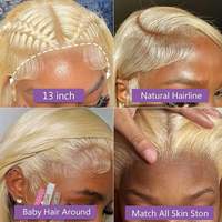 Wig rambut manusia 613 Blonde Straight 13X6 HD Lace Frontal Body Wave dengan lace transparan, 100% rambut manusia, dilengkapi baby hair.