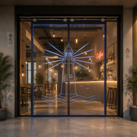 Porte coulissante à double battant, bande lumineuse LED, porte en verre automatique, entrée de magasin commercial, porte virale célèbre sur Internet