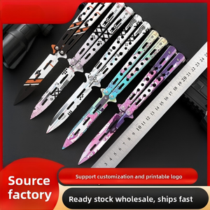 Couteau de combat CSGO Butterfly <span class=keywords><strong>Trainer</strong></span> non affûté, tout en acier, pliable, lame d'entraînement <span class=keywords><strong>Balisong</strong></span> multicolore - Product Image 2