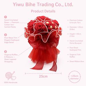 Ramo de Rosas Artificiales Rojas para San Valentín y Bodas, Éxito de Ventas Transfronterizo en <span class=keywords><strong>China</strong></span>, Accesorios para Fotos de Novia, Hecho a Mano con Hilo - Product Image 3