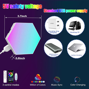 RGB LED <strong>Wall</strong> Panels ABS White Remote Modern <strong>Hexagon</strong> USB-Powered Gaming <strong>Lights</strong> APP Smart Modular Expansion Bedroom DIY King Star - Product Image 6