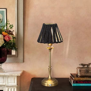 Moderna elegante lampada da tavolo <span class=keywords><strong>Beige</strong></span> bordo nero fatto a mano cinese francese Design <span class=keywords><strong>paralume</strong></span> in finta seta per l'illuminazione dell'home Office - Product Image 4