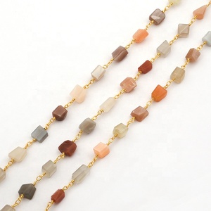 Collier en pierre de lune brute naturelle, perles, chapelet, chaîne plaqué or, pour la fabrication de bijoux - Product Image 3