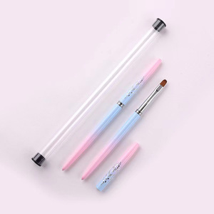 Pinceau à ongles en nylon à manche métallique bleu rose, marque privée, pour gel ombré et dessin au liner, pour l'art de la manucure - Product Image 5