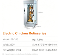 Rôtissoire à poulet électrique verticale EB-206 en acier inoxydable de qualité 304, 7,3 kW (certificat CE), garantie 1 an sur les pièces et le travail