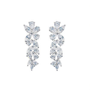 Boucles d'oreilles en or blanc E3584 avec diamants taille marquise couleur D, bijoux de luxe naturels pour femmes, bijoux de mariage - Product Image 1