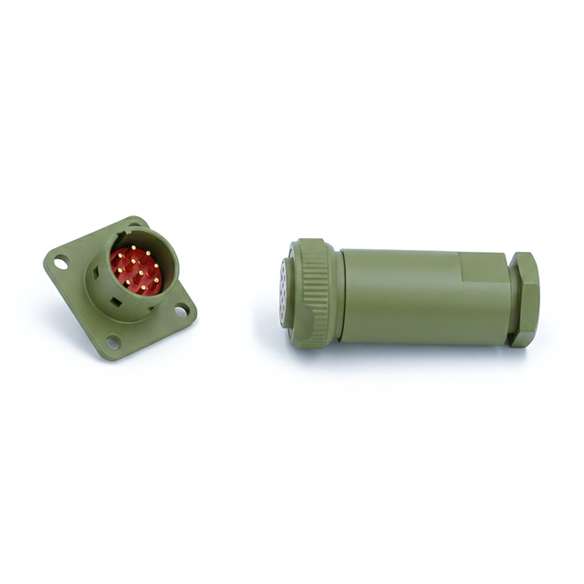 PC10 10-Pin Circular Male MIL Spec Connector, Threaded Coupling, Gold-Plated Brass Contacts, Aluminum Shell