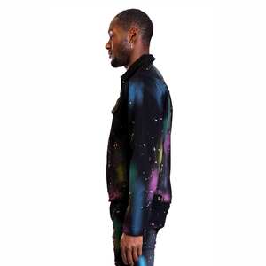 AeeDenim <span class=keywords><strong>Veste</strong></span> premium <span class=keywords><strong>en</strong></span> denim délavé Galaxy pour hommes avec lavage intensif, <span class=keywords><strong>veste</strong></span> extensible <span class=keywords><strong>en</strong></span> sergé avec <span class=keywords><strong>peinture</strong></span> à pois pour hommes - Product Image 3