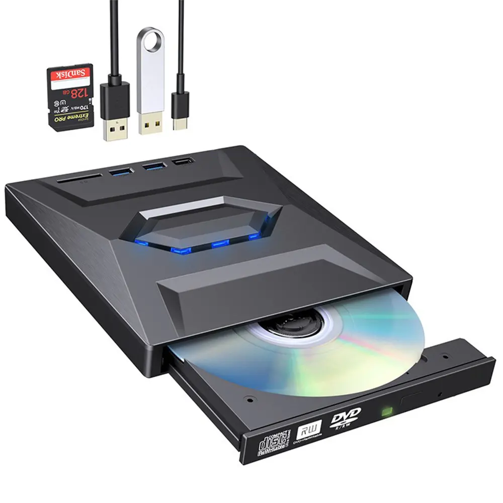 Type-C 외장형 CD 드라이브 USB 3.0 3-in-1 다기능 CD/DVD 레코더 SD 카드 및 USB 플래시 디스크 플레이어를 위한 휴대용