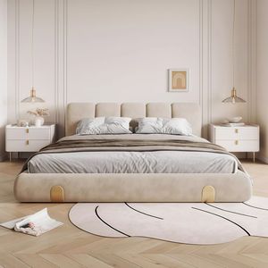 Cama Dune Minimalista Moderna, Cama Doble de Lujo Personalizada, Cama Tapizada con Textura de Arena para Dormitorio - Product Image 2