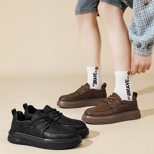 Chaussures bateau rétro en cuir à bout rond, semelle extérieure en caoutchouc, semelle intermédiaire en EVA, amorties, toutes saisons, chaussures décontractées de travail pour hommes - Product Image 1