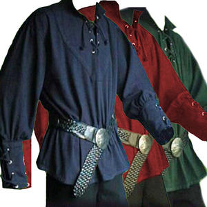 Disfraz de pirata medieval para <span class=keywords><strong>hombre</strong></span>, blusa de vendaje Vintage, camisa de puño ancho escocés mercenario, Top de manga larga - Product Image 1