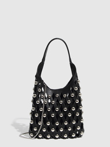 Nouveau sac à main décontracté grande capacité pour l'été, couleur unie, style punk avec rivets ronds incrustés, sac à bandoulière tendance pour femme, Tanjing - Product Image 3