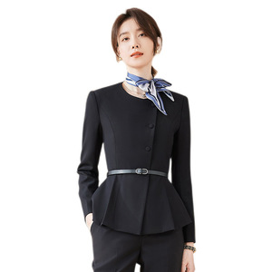 Women's Professional Suit Long Sleeve Black Polyester Workwear For Office Hotel Receptionists - Product Image 5