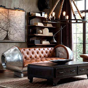 Divano Moderno di Lusso <span class=keywords><strong>Stile</strong></span> Aviazione con Telaio in Alluminio Lucidato a Motore di Aereo, in Pelle Vintage, <span class=keywords><strong>Arredamento</strong></span> <span class=keywords><strong>Industriale</strong></span> Retrò per <span class=keywords><strong>Soggiorno</strong></span> - Product Image 3