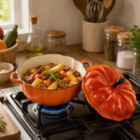 Casserole en fonte émaillée en forme de citrouille avec couvercle, pot de cuisson décoratif pour la cuisson au four, les ragoûts et le service à table