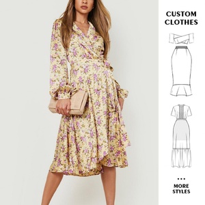 Robe de soirée moulante mi-longue en mousseline à imprimé floral uni avec logo personnalisé, collection automne 2024, élégante et décontractée pour femme - Product Image 1