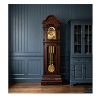 Horloge de grand-père rustique vintage en bois massif Zhao, avec mécanisme Hermle, pendule, design arqué et phases de lune