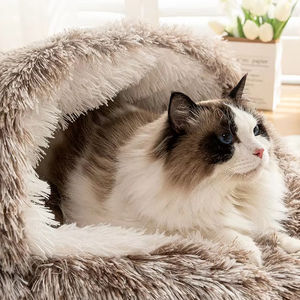 Venta al por mayor de Perrera de invierno semicerrada de felpa larga cama para gatos y perros con carcasa de nido para gatos y perros - Product Image 1