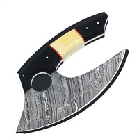 Couteau Ulu artisanal en acier Damas avec manche en bois de buffle, lame de chasse à pointe tombante, personnalisable DIY OEM