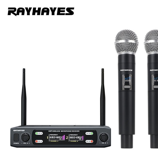 RAYHAYES KU-203 Professional Wireless Microphone Dual Channel for Karaoke & UHF Dynamic Mic with Noise Cancelling