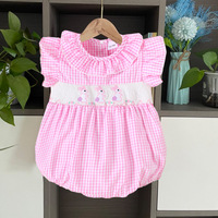 Combinaison sans manches pour bébé fille, en coton, à volants, avec broderie de lapin de Pâques, personnalisée ODM