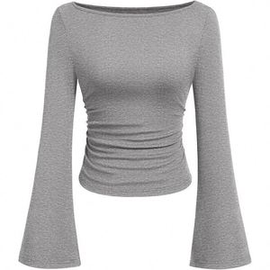 เสื้อยืดแขนยาวทรงเข้ารูป คอจีน สีพื้น สไตล์สาวหวานซ่อนเปรี้ยวแบบยุโรปอเมริกัน ผ้าวิสโคส สำหรับผู้หญิง ใส่แล้วดูผอมเพรียว เหมาะกับฤดูใบไม้ร่วง - Product Image 5